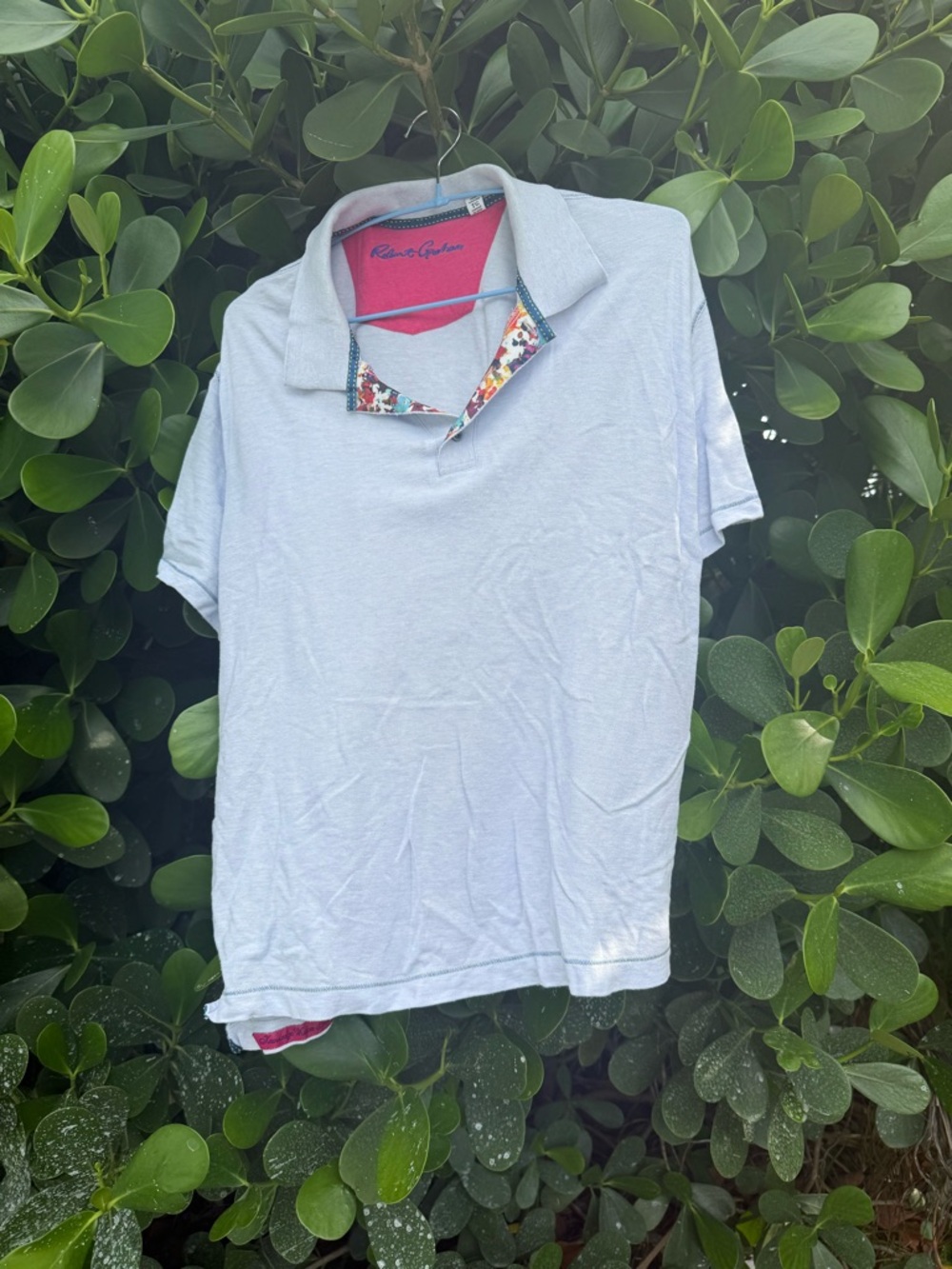 Robert Graham Light Blue Polo Shirt w/Vibrant Collar. Mens XL See Measurements